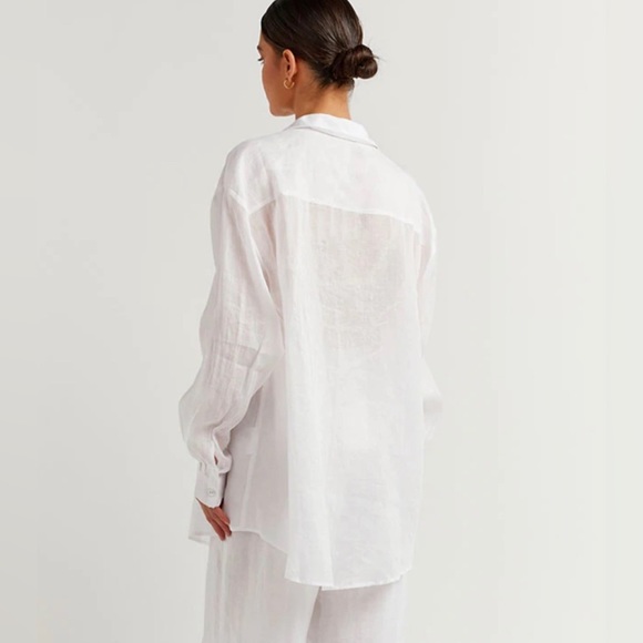 DISSH (EUC) | The Empire Button Down White Oversized Ramie Shirt Top - Picture 4 of 10
